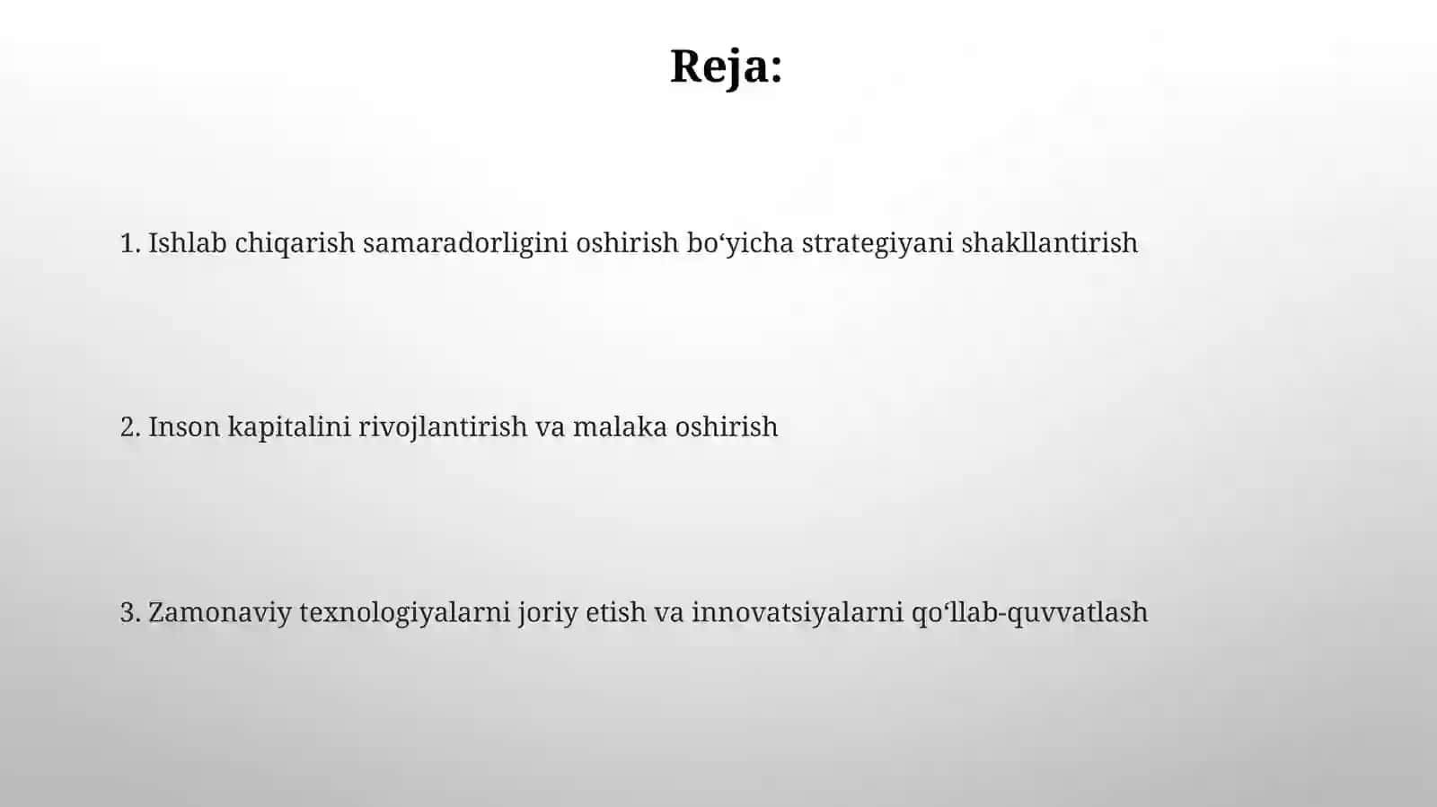 Ishlab chiqarish samaradorligini oshirish strategiyalari 2