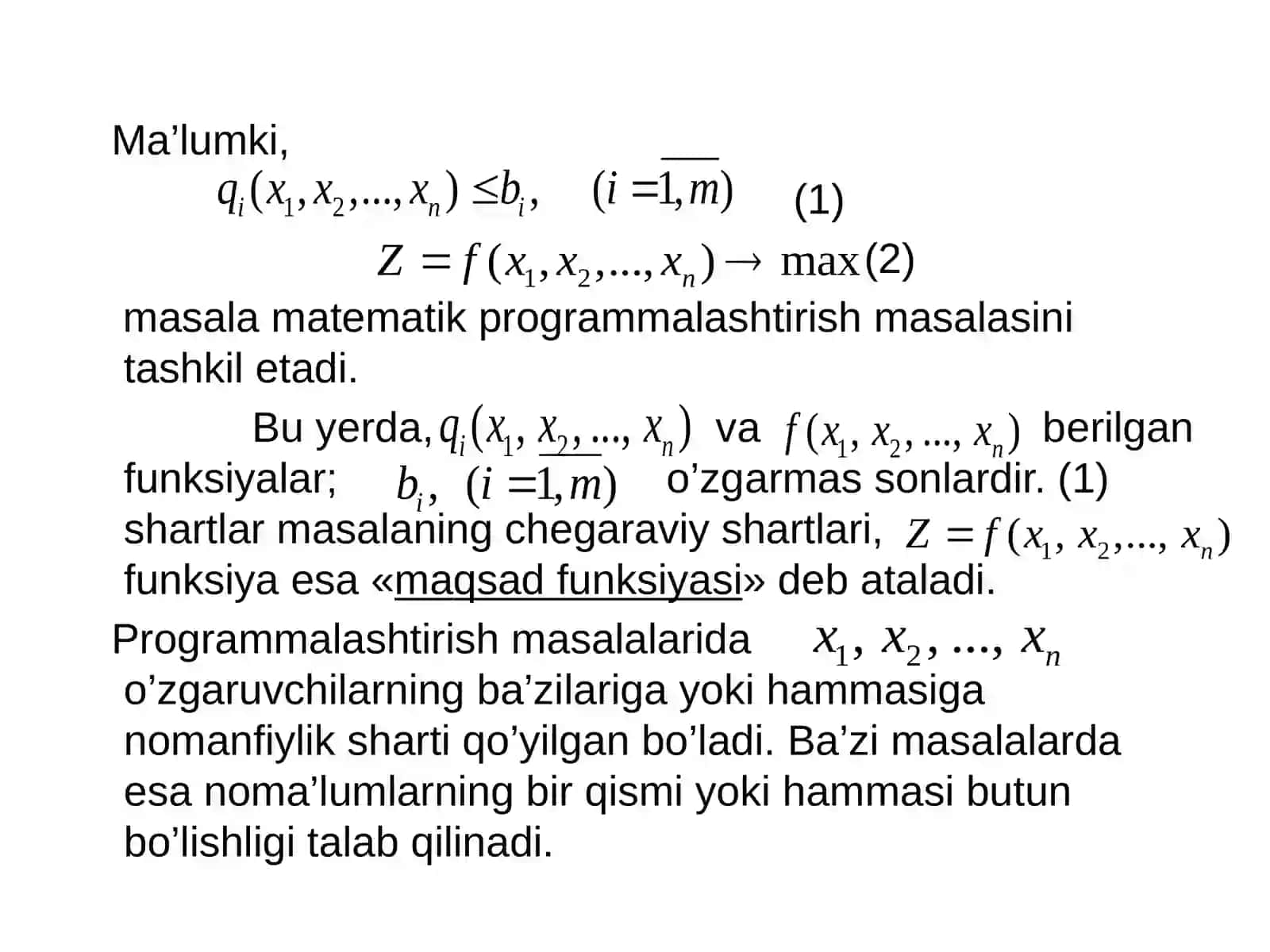 24-mavzu. Chiziqsiz programmalashtirish masalasi 2