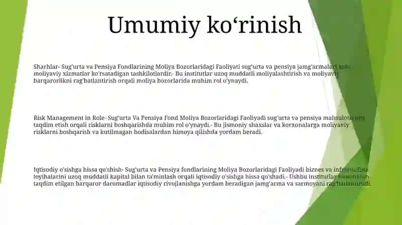 Sug'Urta Va Pensiya Fondlarining Moliya Bozorlaridagi Faoliyadi 2