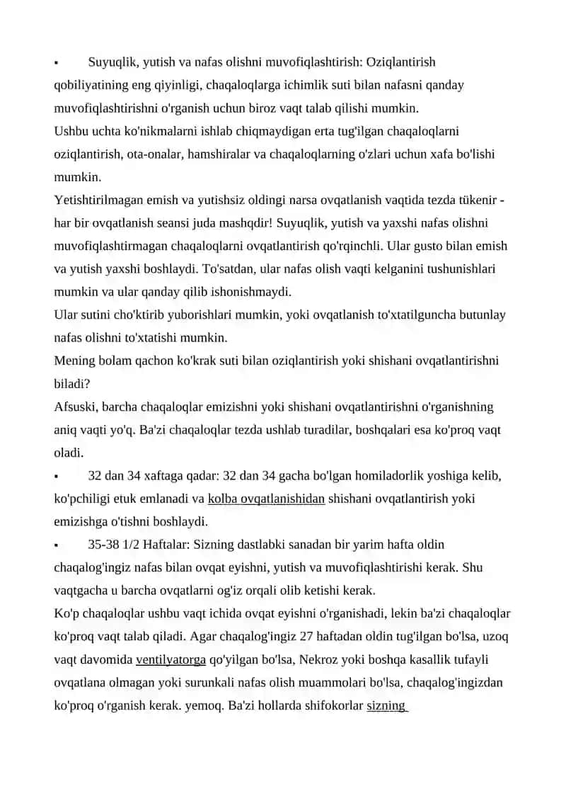 CHALA TUG'ILGAN CHAQALOQLARNI OZIQLANTIRISH USULLARI 2