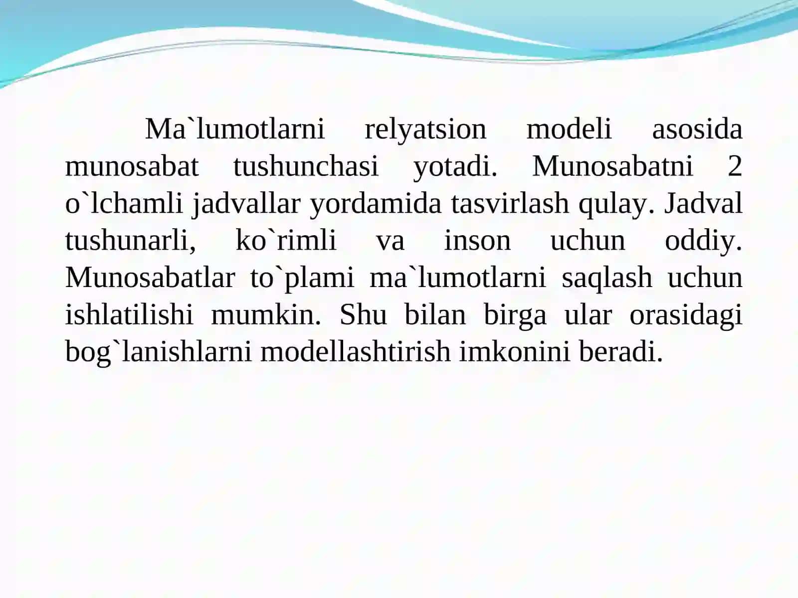 Relyatsion model tushunchalari 2