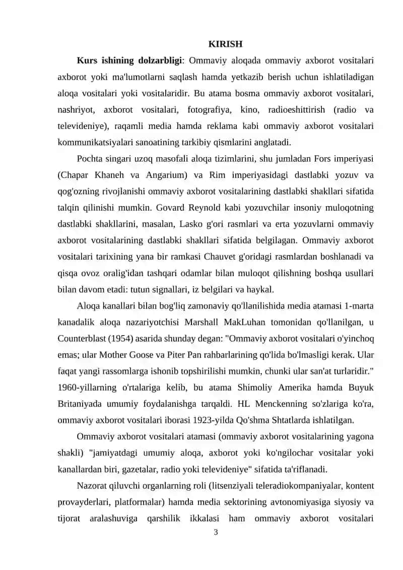 ‘ZBEKISTON RESPUBLIKASIDA OMMAVIY AXBOROT VOSITALARINING FAOLIYATI (O’ZGARISH VA MUAMMOLAR) 2