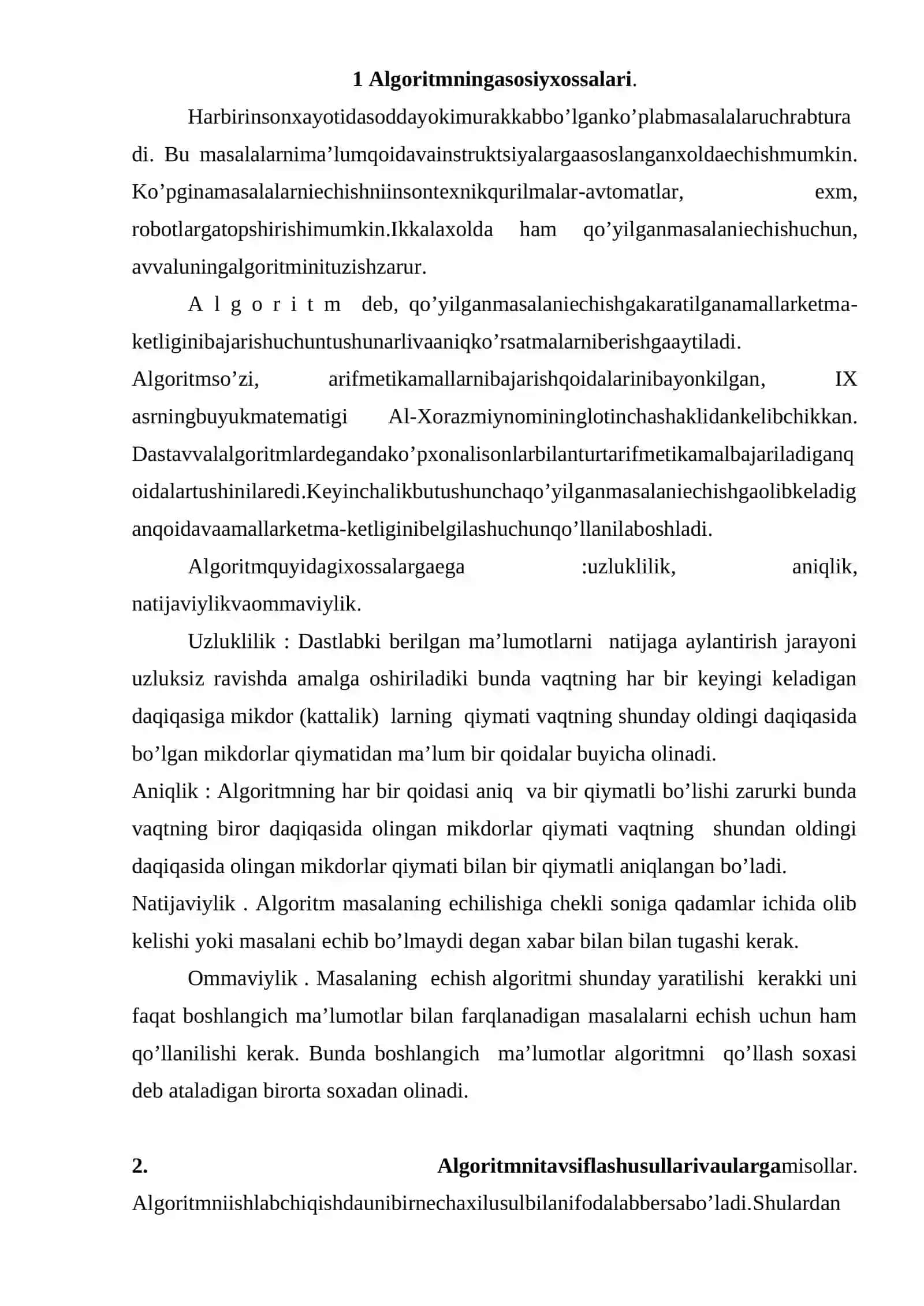 Algoritmning xossalari, yozilish usullari va turlari 2