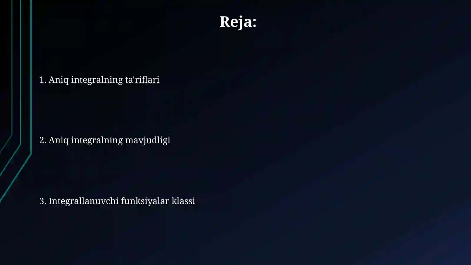 Aniq integralning mavjudligi va integrallanuvchi funktsiyalar sinfi 2