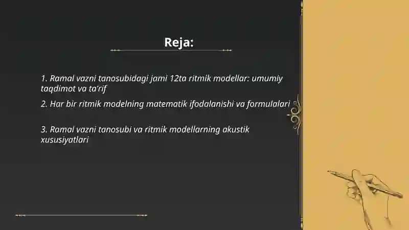 Ramal vazni tanosubidagi jami 12ta ritmik modellar 2