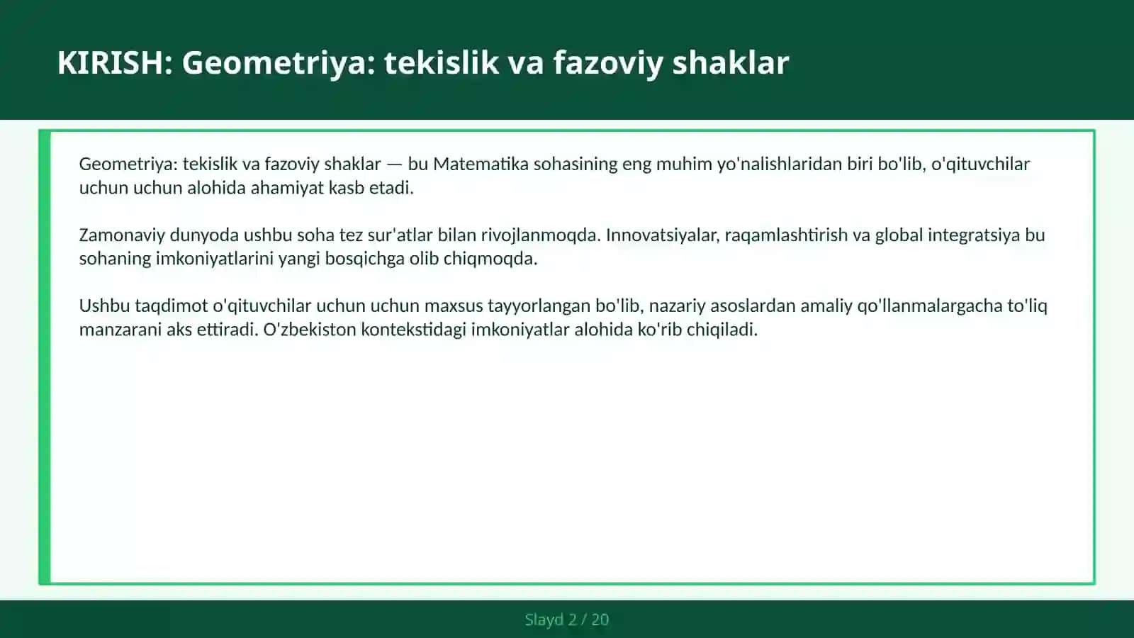 Geometry: Tekislik va fazoviy shaklar 2