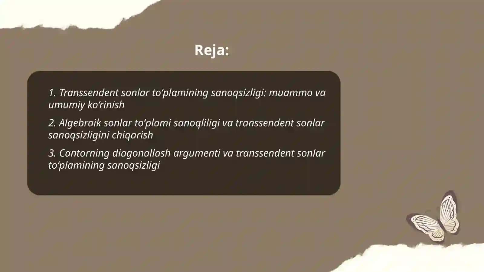 Transsendent sonlar toʻplamining sanoqsizligi 2