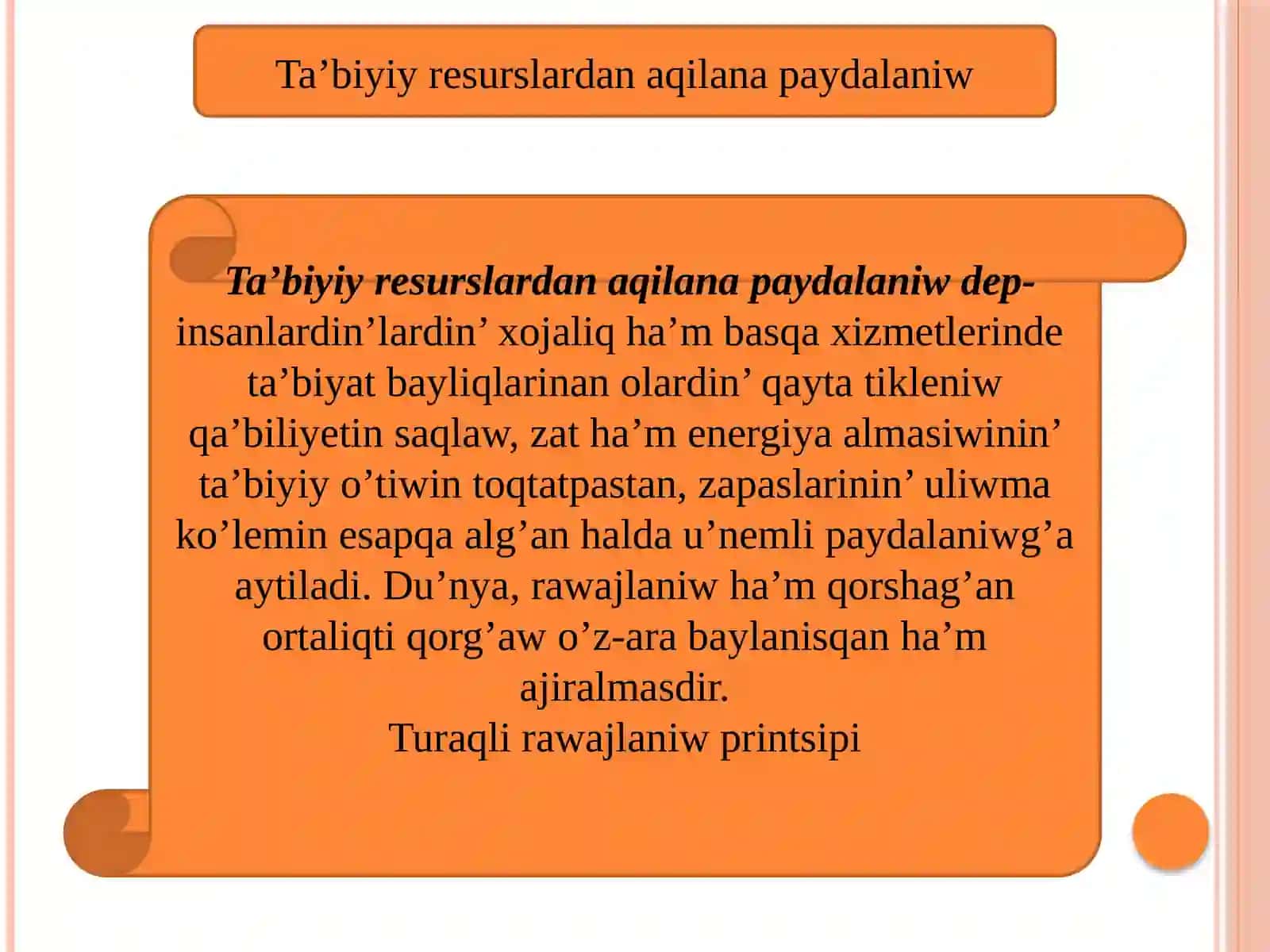 Turaqli rawajlaniw ha’m onin’ ekologiyaliq ta’ripleri pa’ni 2