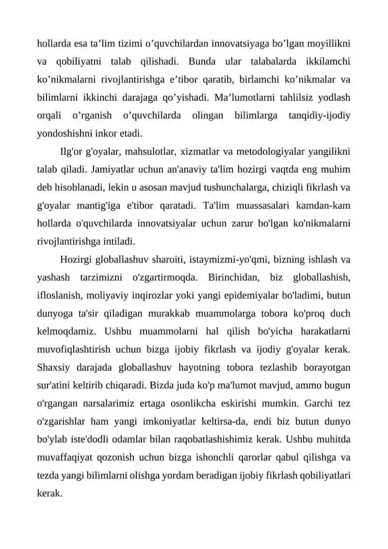 “Kreativ fikrlash” faniga kirish 2