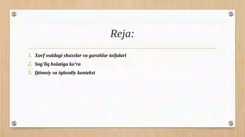 Yuqori xavf ostida boʻlgan odamlar va guruhlar. 2