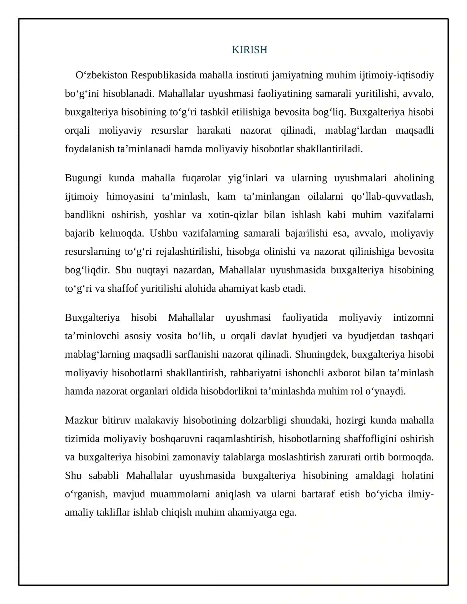 Mahallalar uyishmasi buxgalteriyasi bo'yicha hisobot 2