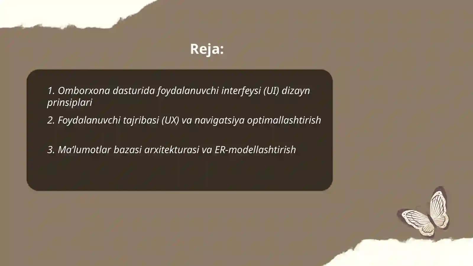 Omborxona hisob kitob dasturlarida interfeys va maʼlumotlar bazasi integratsiyasi 2