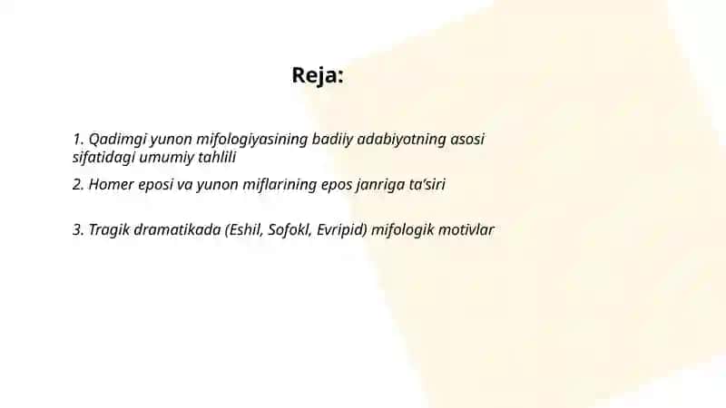Qadimgi yinon mifalogiyasi badiiy adaboyotiningasosi sifatida 2