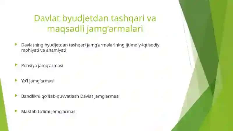 Davlat byudjetdan tashqarivamaqsadli jamg'armalari 2
