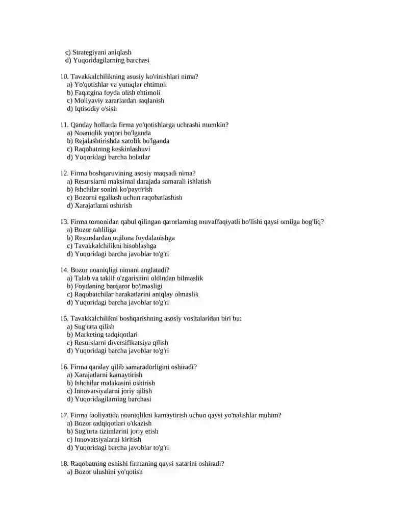Noaniqlik Va tavakalchilik firma va ularning tashkiliy iqtisodiy asoslari ishlab chiqarish nazaryasi 2