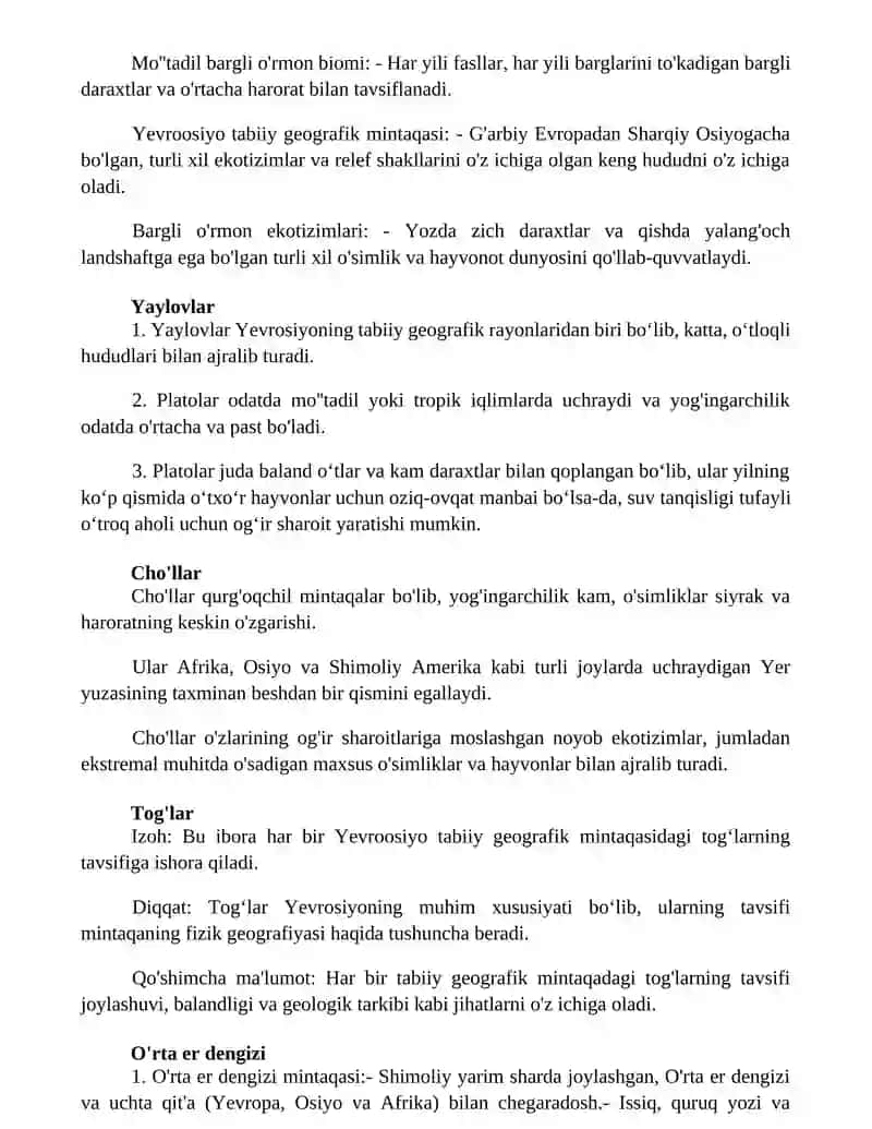 Yevrosiyo Har Bir Tabiiy Geografik O'Lkasining Umumiy Ta'Rifi 2
