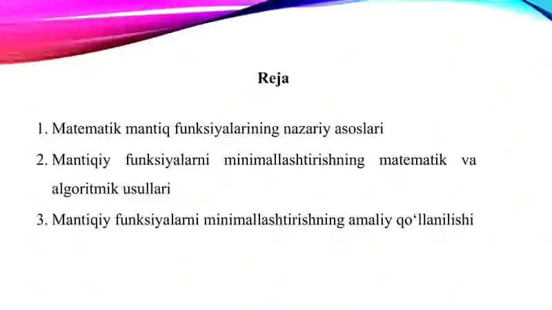 Matematik mantiq funksiyalarini minimallashtirish muammosi 2