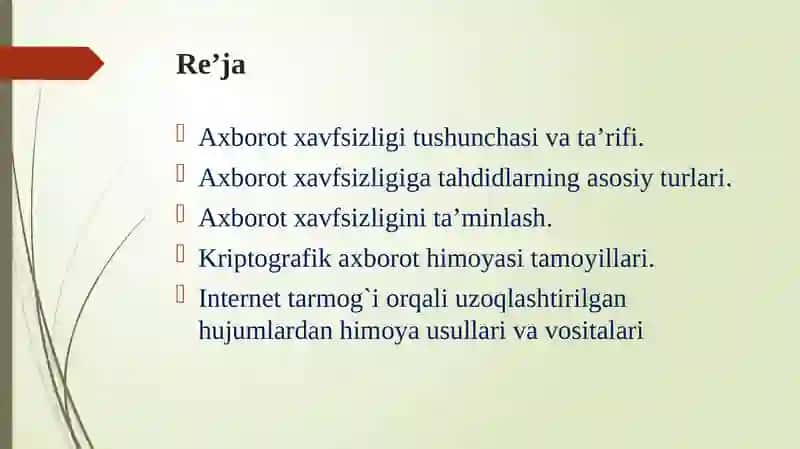 АХBОRОT xavfsizligini ta’minlash usullari (IQTISODIY TIZIMLARDA) 2
