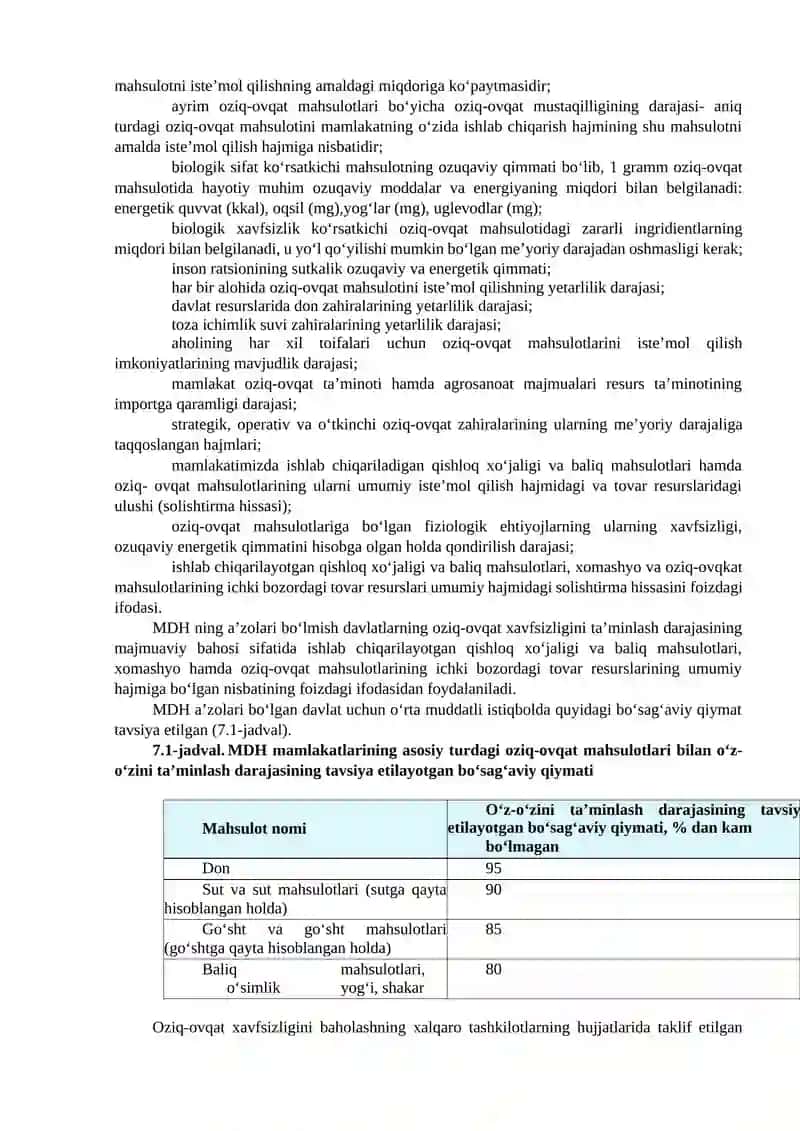 Mamlakat oziq-ovqat xavfsizligi strategiyasini baholashga ilmiy va uslubiy yondashuvlar 2