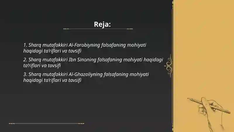 Falsafaning mohiyatiga oid Sharq va Ğarb mutafakkirlari ta’riflarini va tavsiflash 2