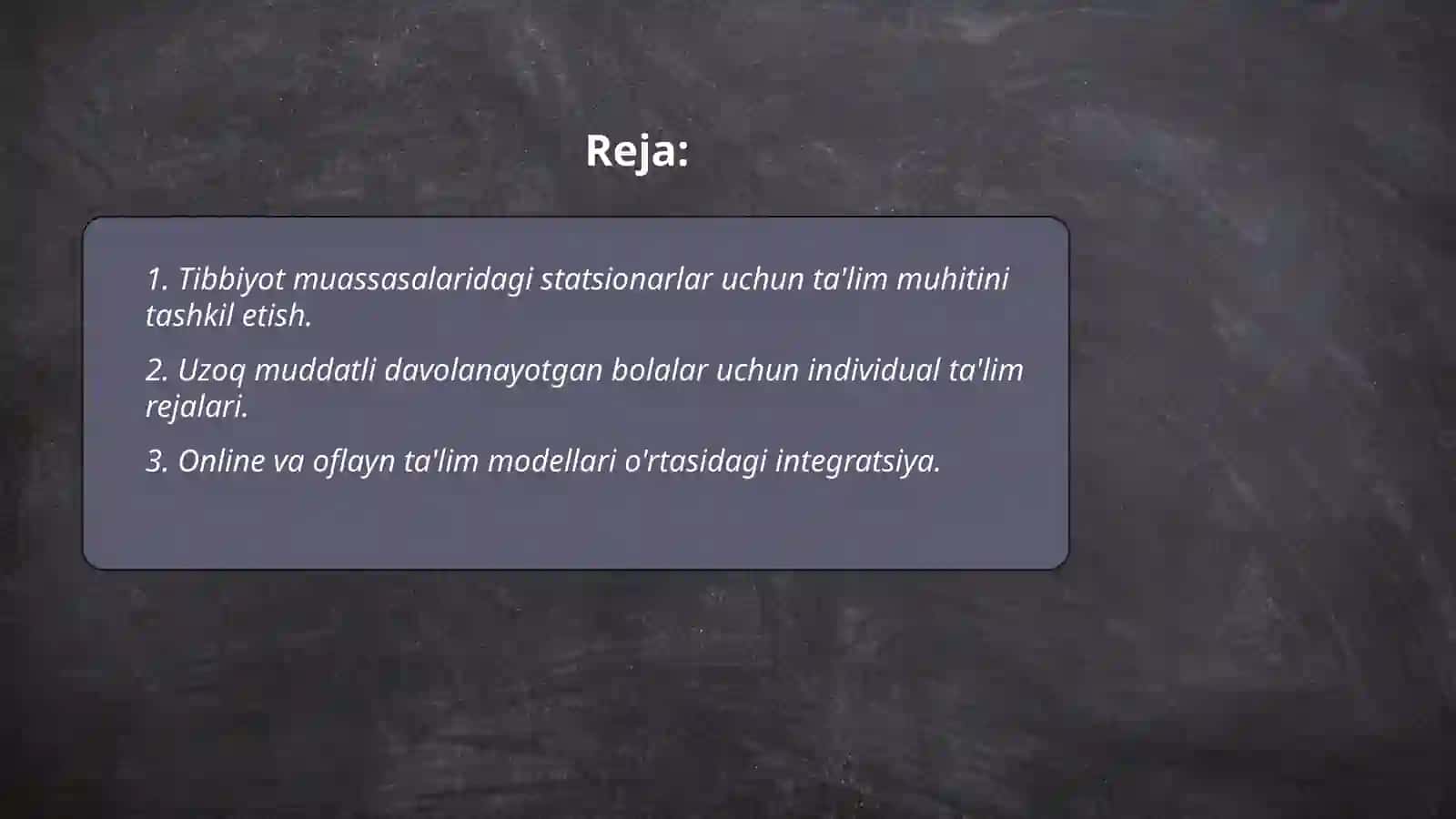 Tibbiyot muassasalari statsionlarida uzoq muddatli davolaniyotgan bolalar uchun ta'lim muhitini yaratish va qo'llab-quvvatlash 2