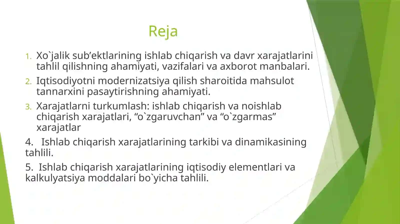 Mahsulot ishlab chiqarish va davr xarajatlari tahlili 2