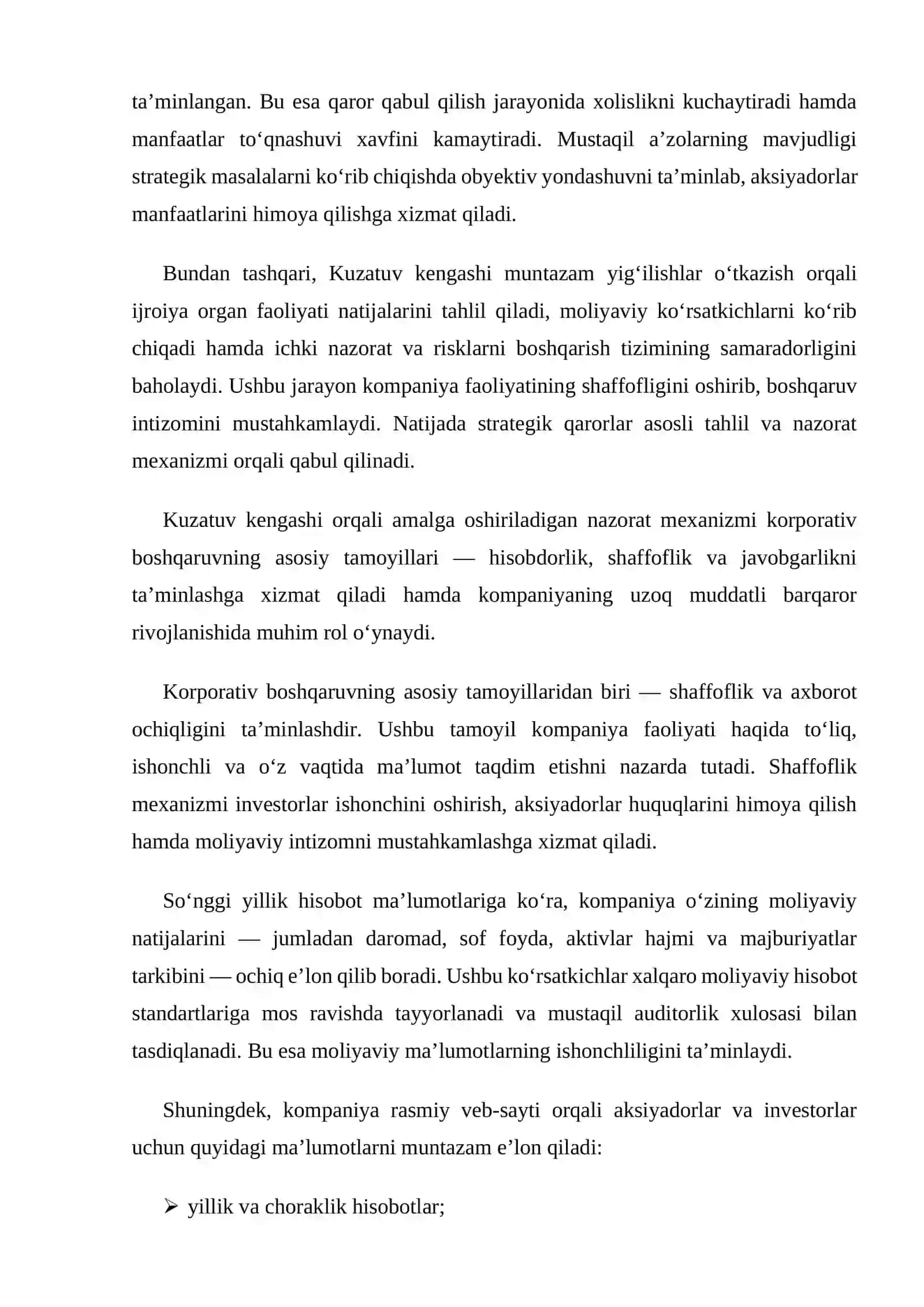Korporativ boshqaruv tamoyillarini tatbiq qilish mexanizmlari 2