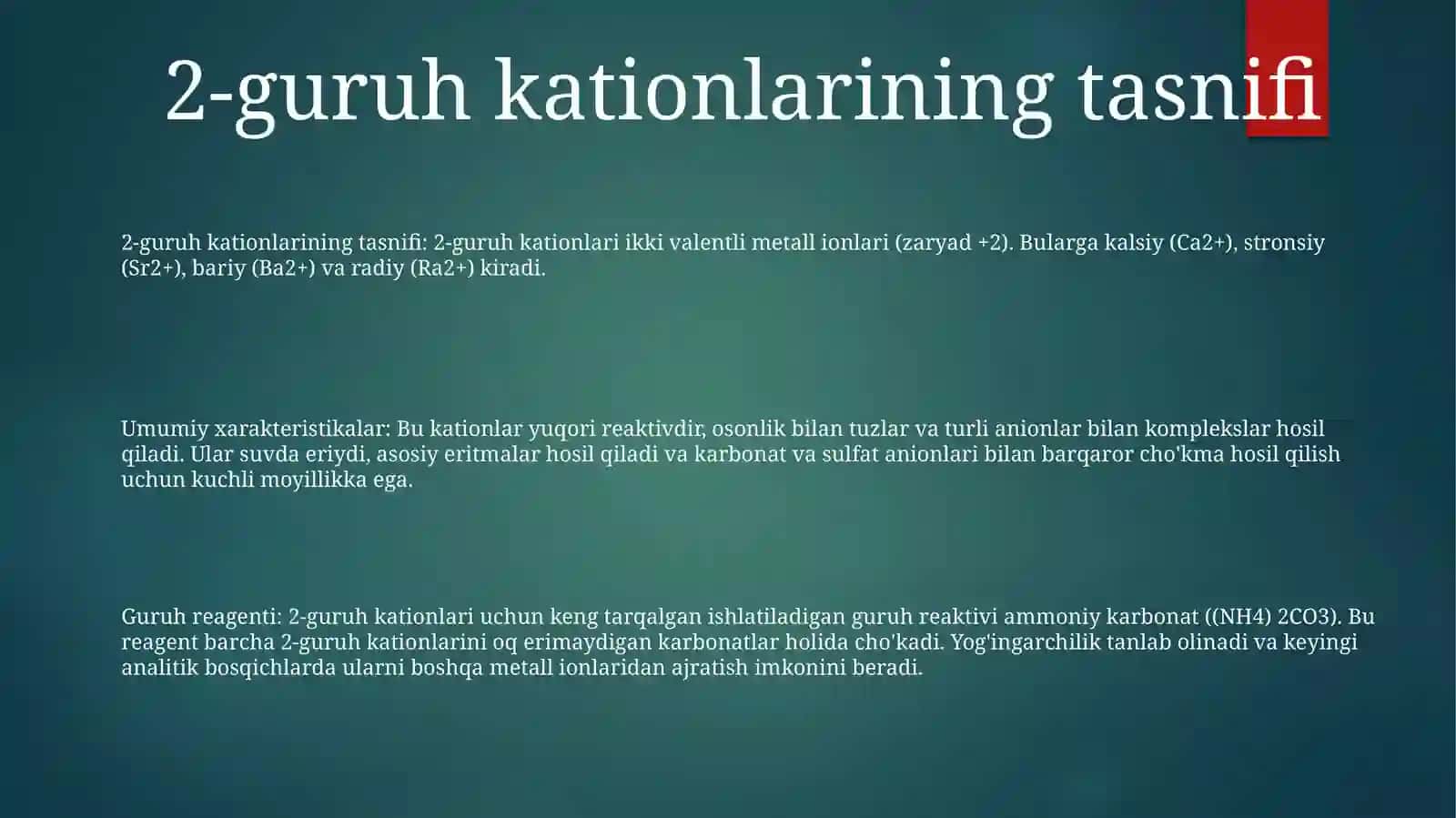 2-Guruh Kationlarining Umumiy Tavsifi Va Guruh Reagentining Ta'Siri 2