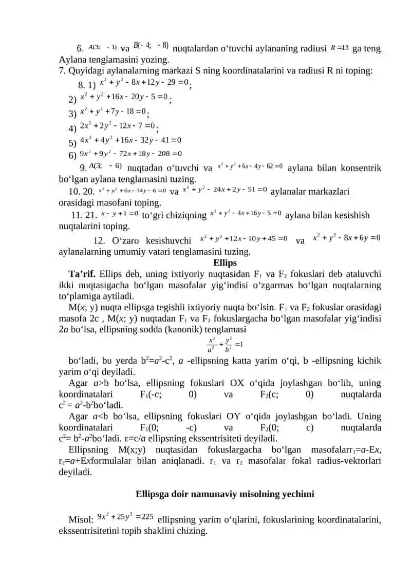 Ikkinchi tartibli egri chiziqlar 2