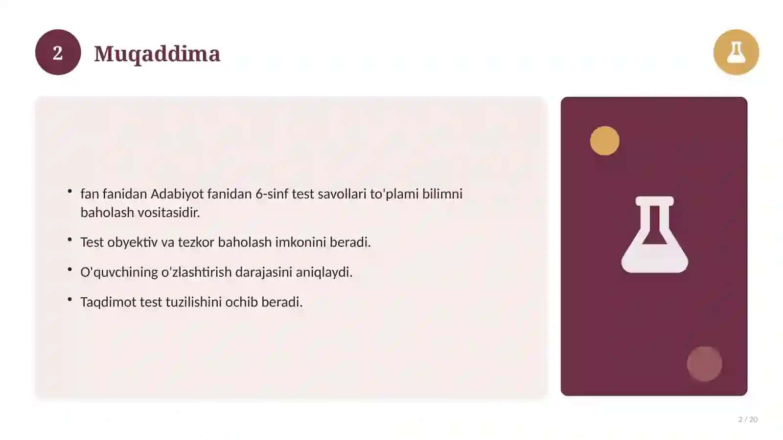 Adabiyot fanidan 6-sinf test savollari to'plami 2