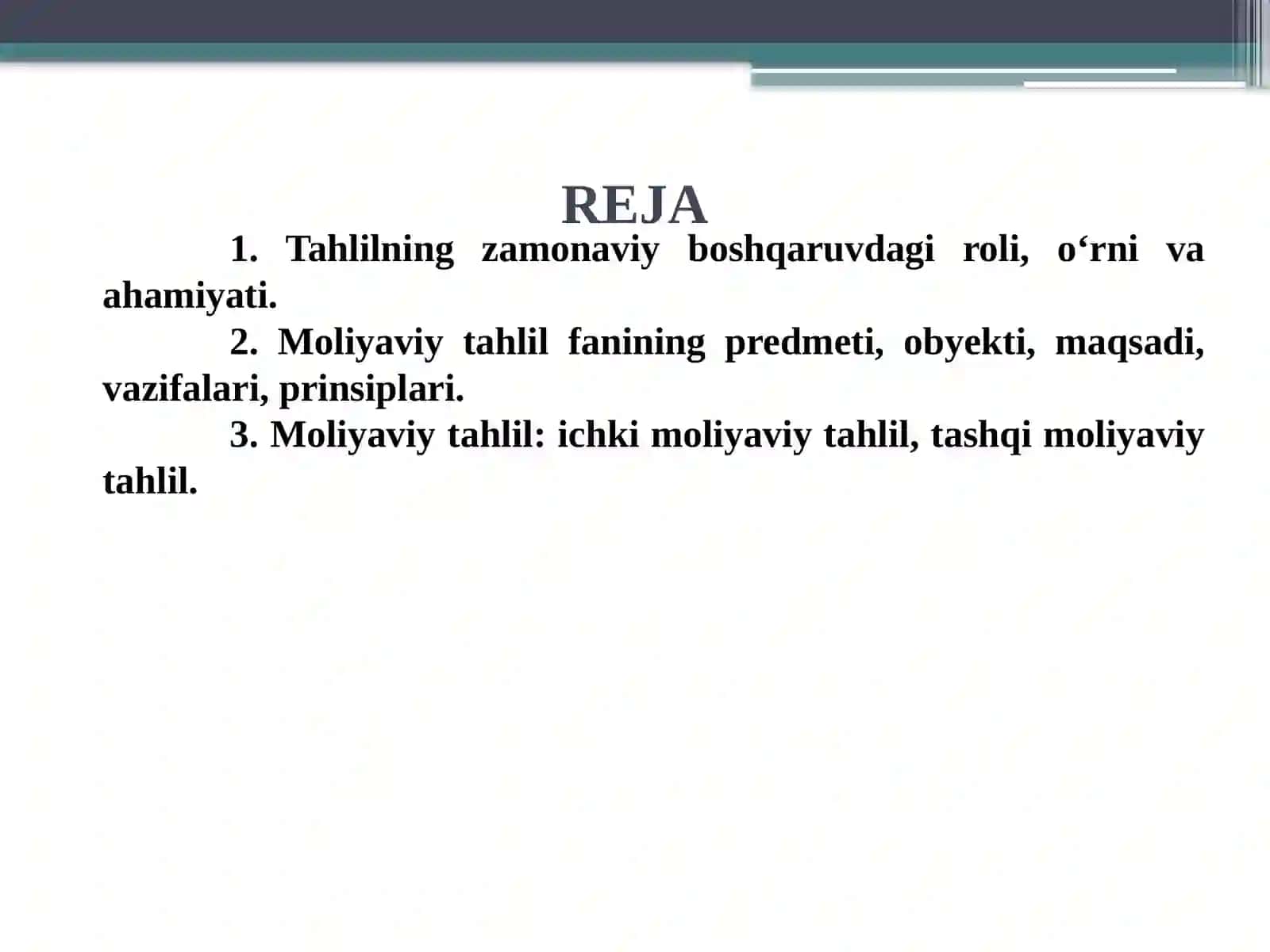 Finansometrikaya’ni moliyaviy tahlil fanining nazariyasoslari 2