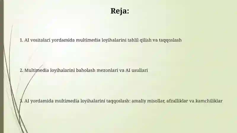 AI vositalariyordamidamultimedialoyihalarinitahlilqilishvataqqoslash 2