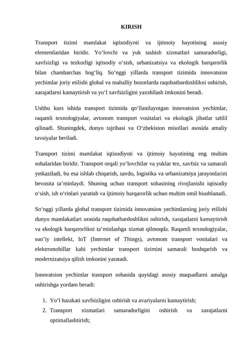 TRANSPORT TIZIMIDA INNOVATSION YECHIMLARNI QO‘LLASH IMKONIYATLARI 2