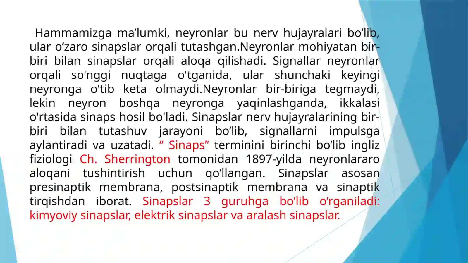 SINAPSLAR VA SINAPTIK JARAYONLAR. SINAPS TURLARI 2