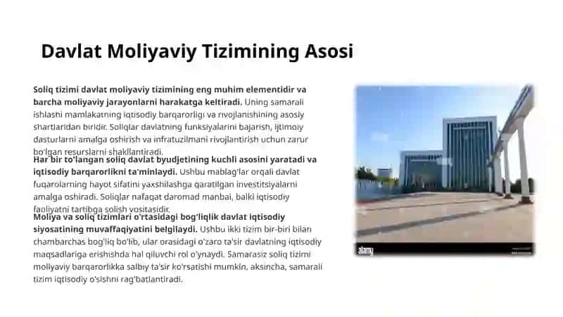 Soliq Tizimining Moliya va Budjet Tizimlari Bilan Uzviy Bog'liqligi 2