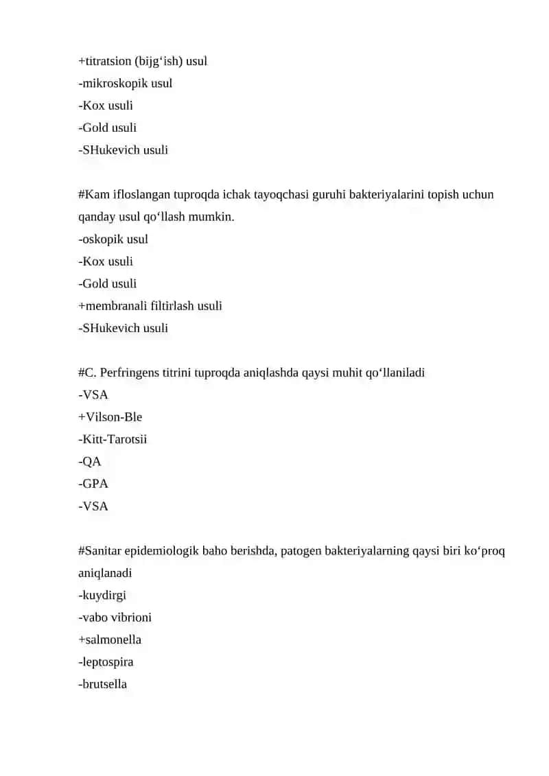 Mikrobiologiya fanidan 500 talik test javoblari bilan 2