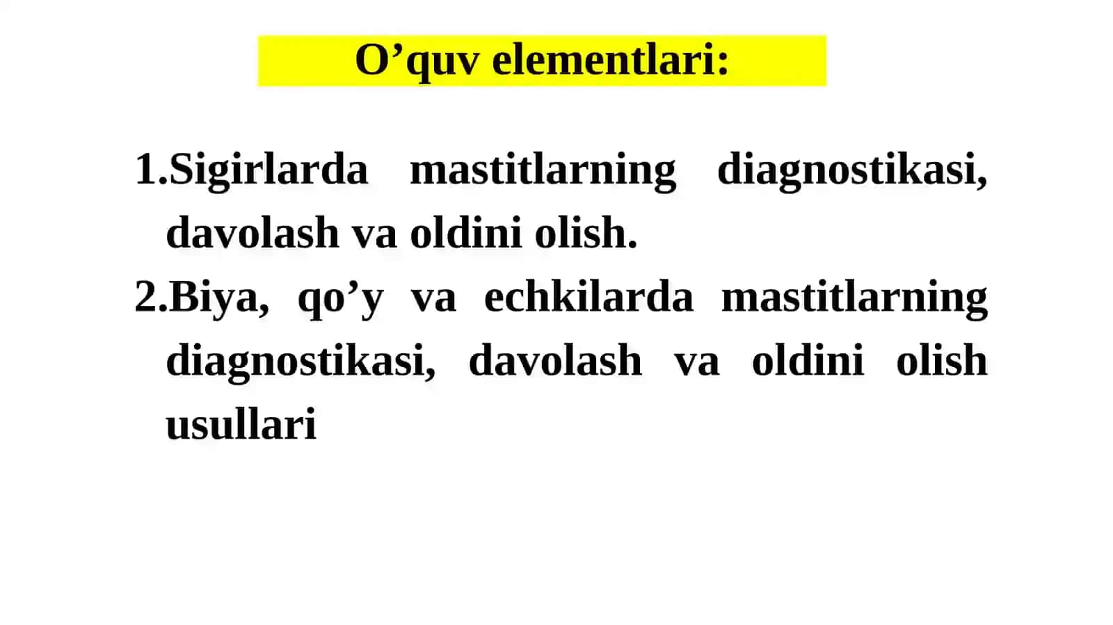 HAYVONLARDA MASTITLARNING DIAGNOSTIKASI, DAVOLASH VA OLDINI OLISH 2