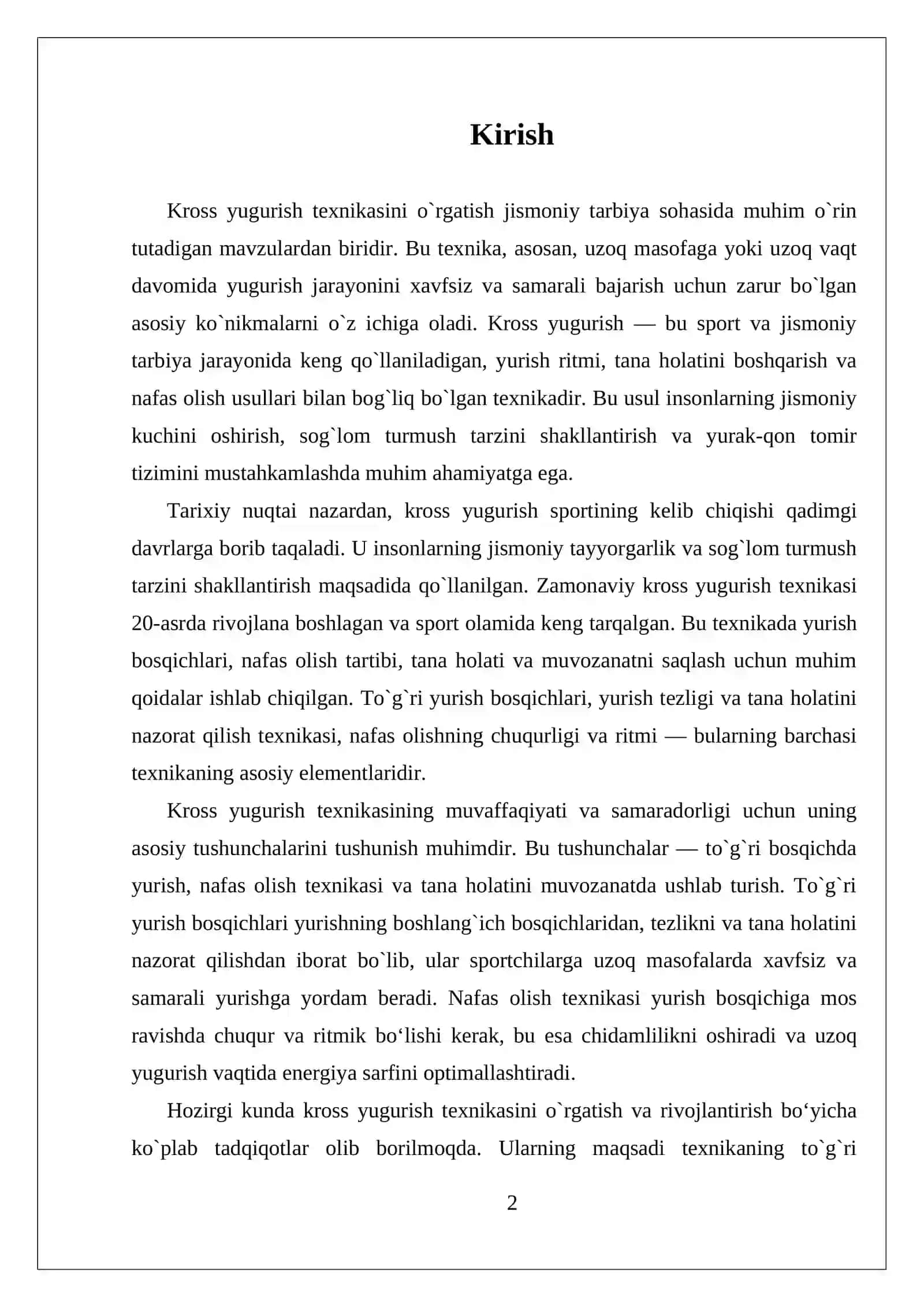 Kross yugurish texnikasini o`rgatish 2