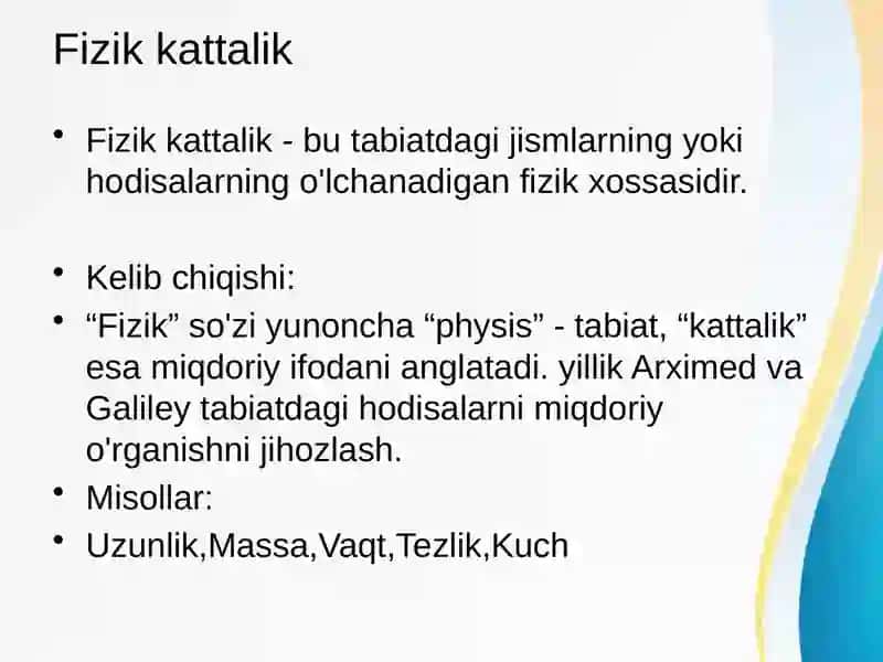 FIZIK KATTALIKLAR VA ULARNING BIRLIKLARI 2