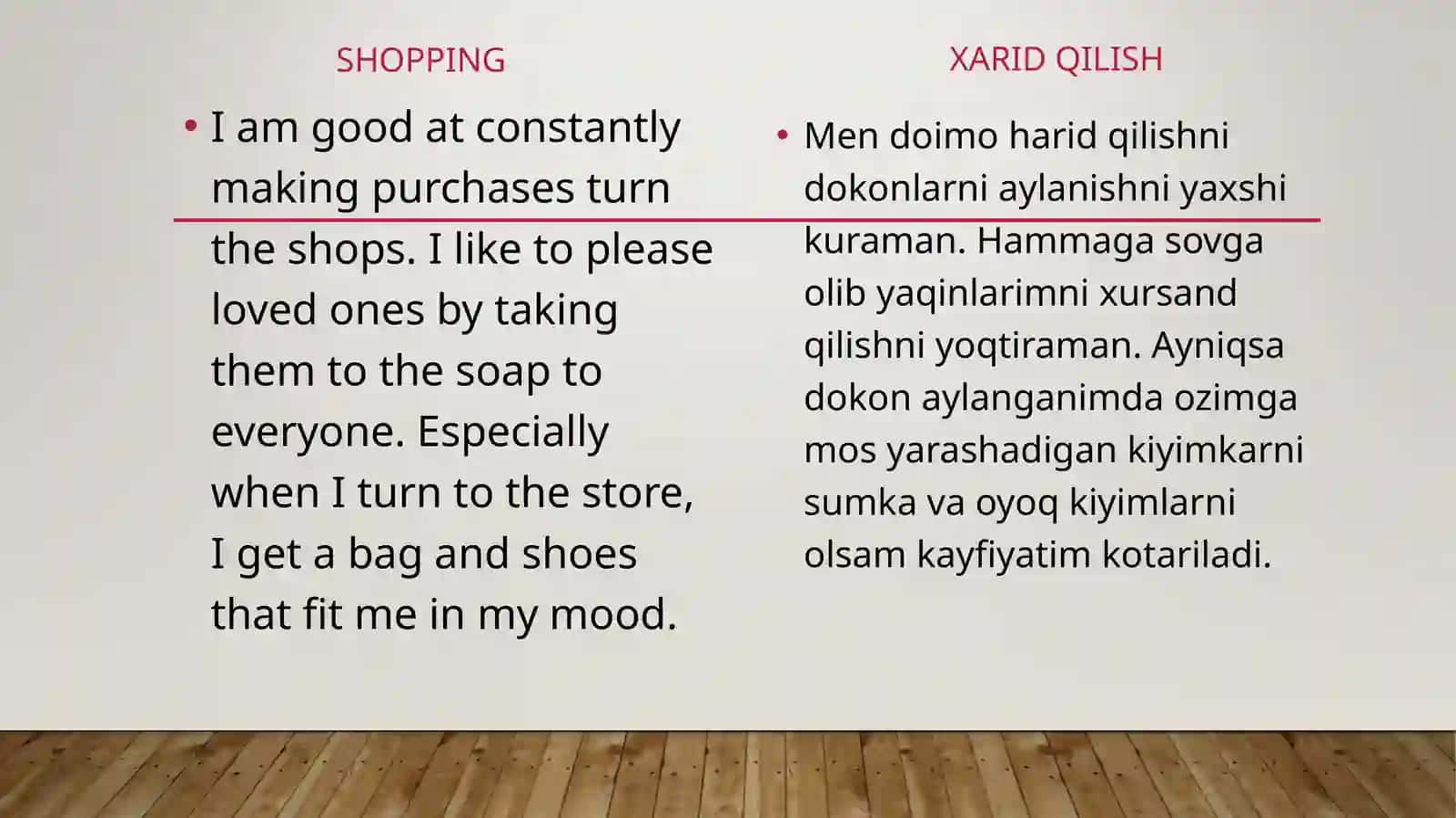 Xarid qilish THEME:Shopping 2