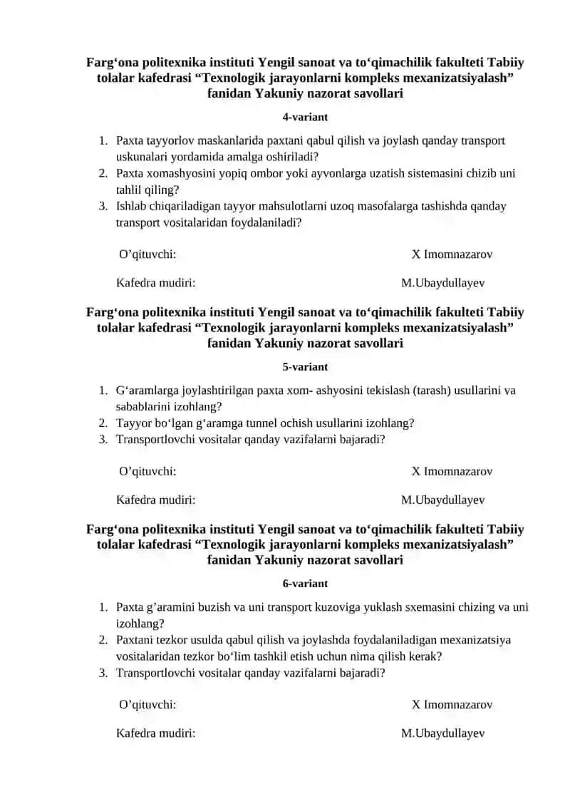 Tеxnologik jarayonlarni komplеks mеxanizatsiyalash 2