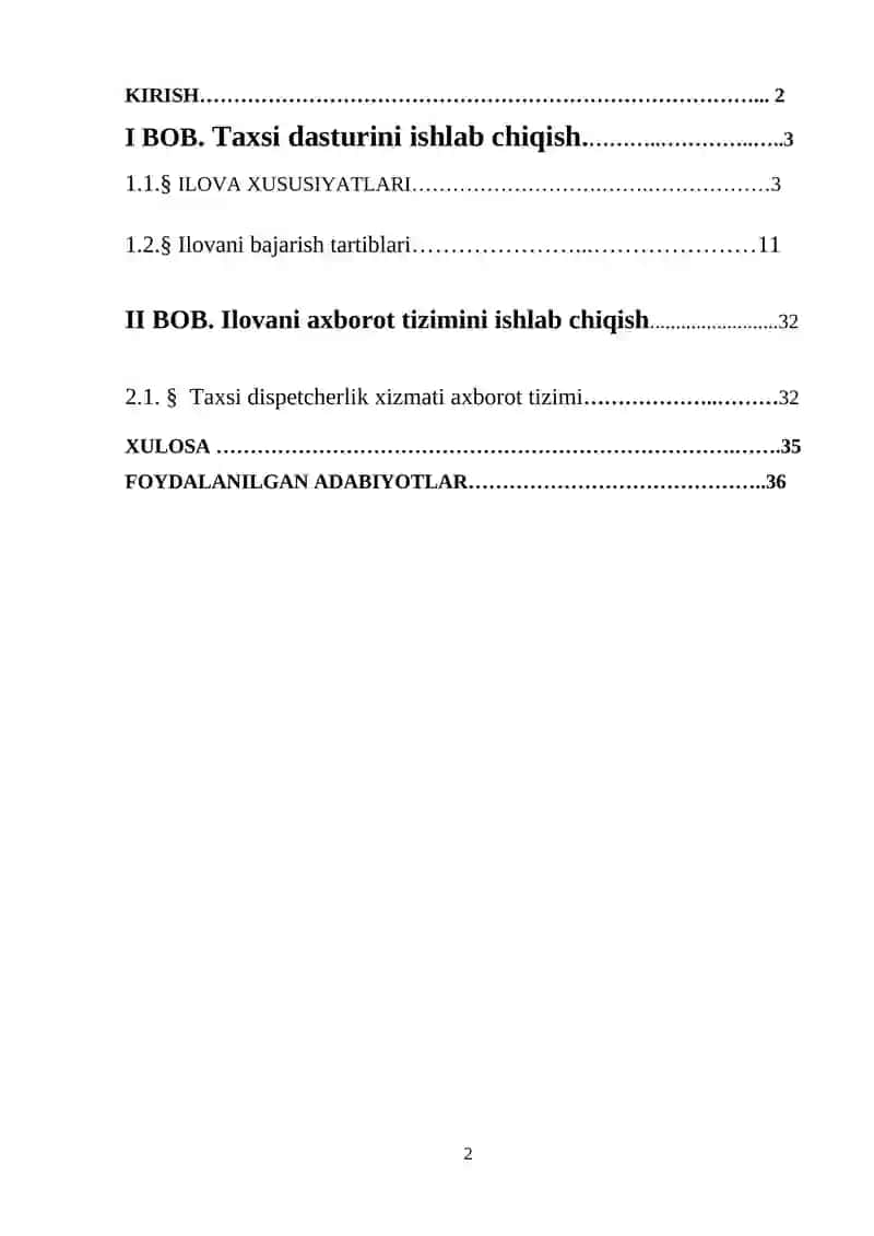 TAXI XIZMATI VA AXBOROT TIZIMI MOBIL ILOVASINI ISHLAB CHIQISH 2