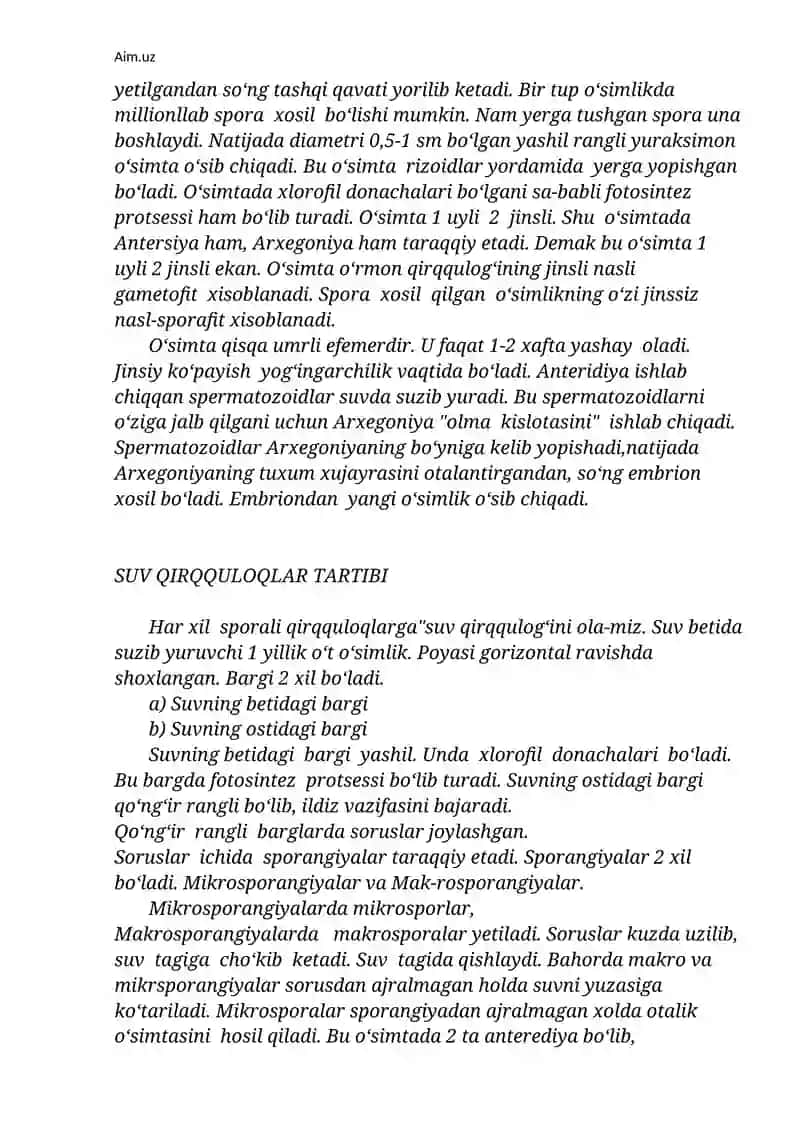 Qirqquloqsimonlilar. Yuksak o‘simliklar evolyutsiyasi. Ochiq urug‘lilar. 2