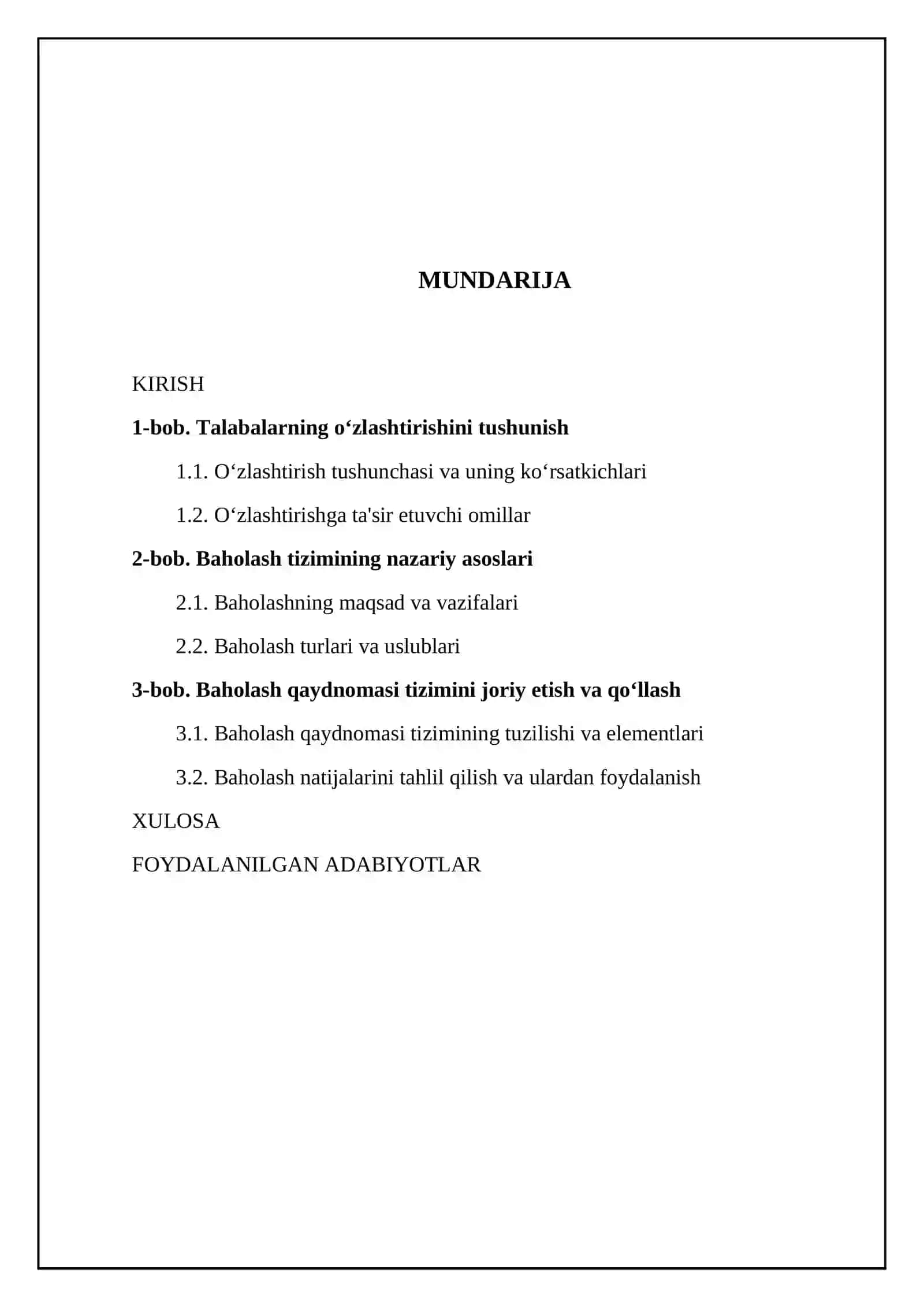 Talabalarning oʻzlashtirishi. Baxolash qaydnomasi tizimi 2