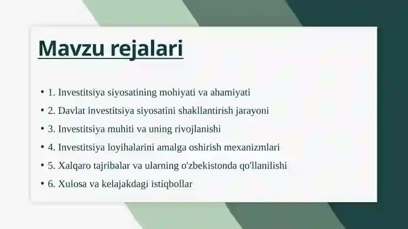 Davlatning investitsiya siyosati 2