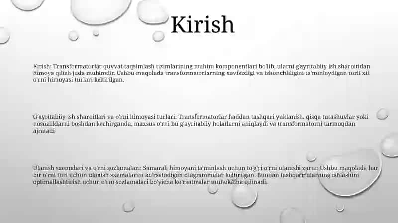 Transformatorlarning Normal Bo‘Lmagan Rejimlari Uchun Rele Ximoya Turlari 2