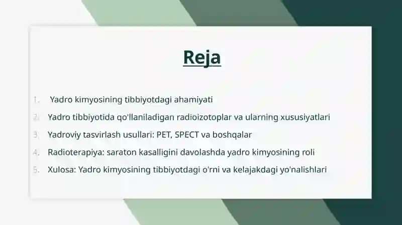 Yadro kimyosining tibbiyotdagi o'rniga oid ma'lumotlar 2
