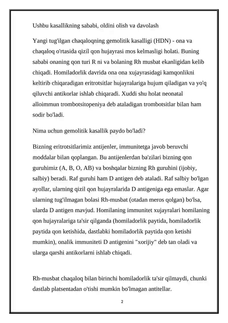 Yangi tug'ilgan chaqaloq gemolitik kasalligi 2