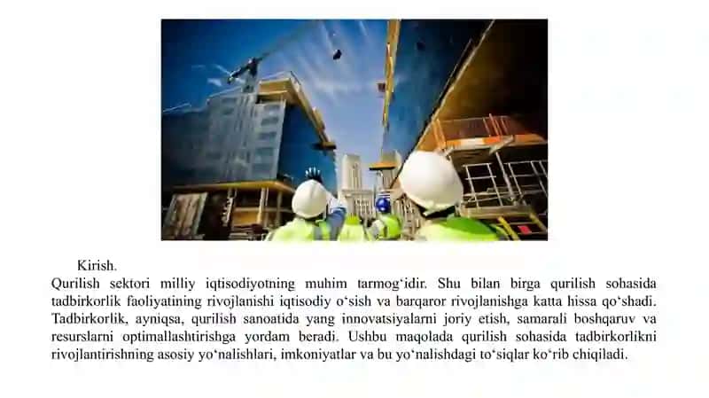 QURILISHNING MILLIY IQTISODIYOTINI  TUTGAN O’RNI 2