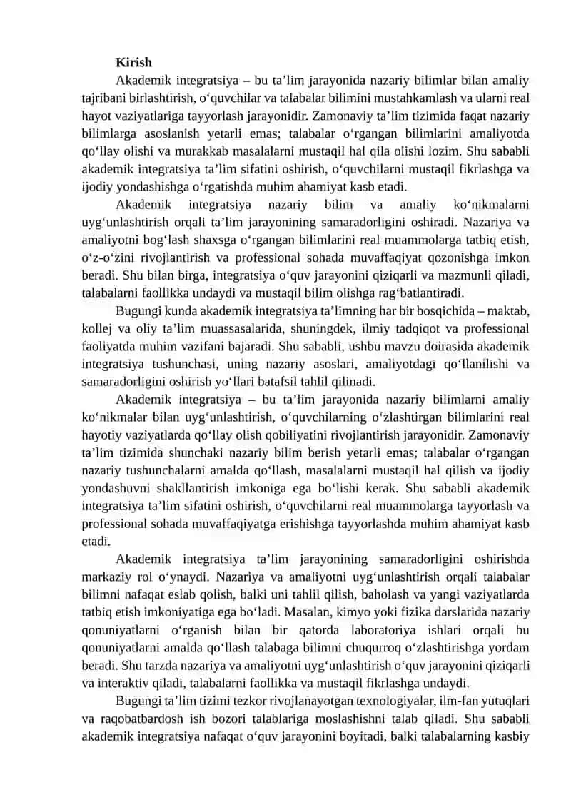 Akademik integratsiyasi nazariya va amaliyot uyg'onligi 2